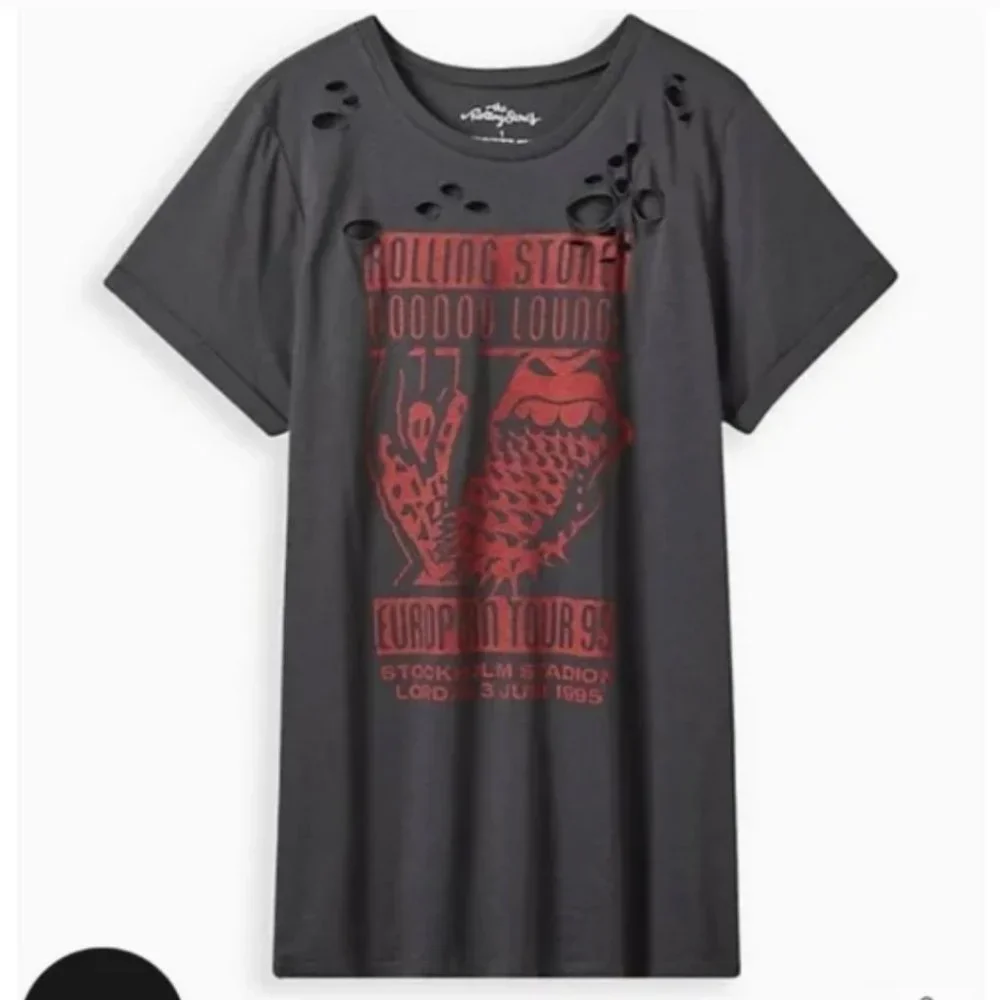 torrid Charcoal Black Distressed Rolling Stones Graphic Tunic with Red Print - Picture 4 of 4
